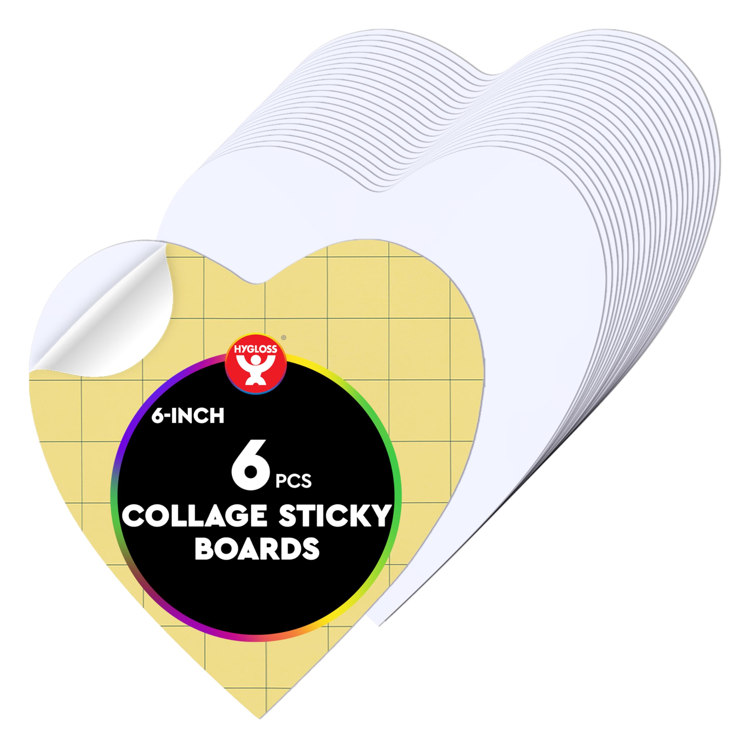 Hygloss Sticky Heart Craft Boards - 6 Pack 6-Inch Self Stick Collage Boards for Kids - Peel &amp; Stick Mounting Boards for Art Projects, School Crafts, Classrooms, and DIY Displays