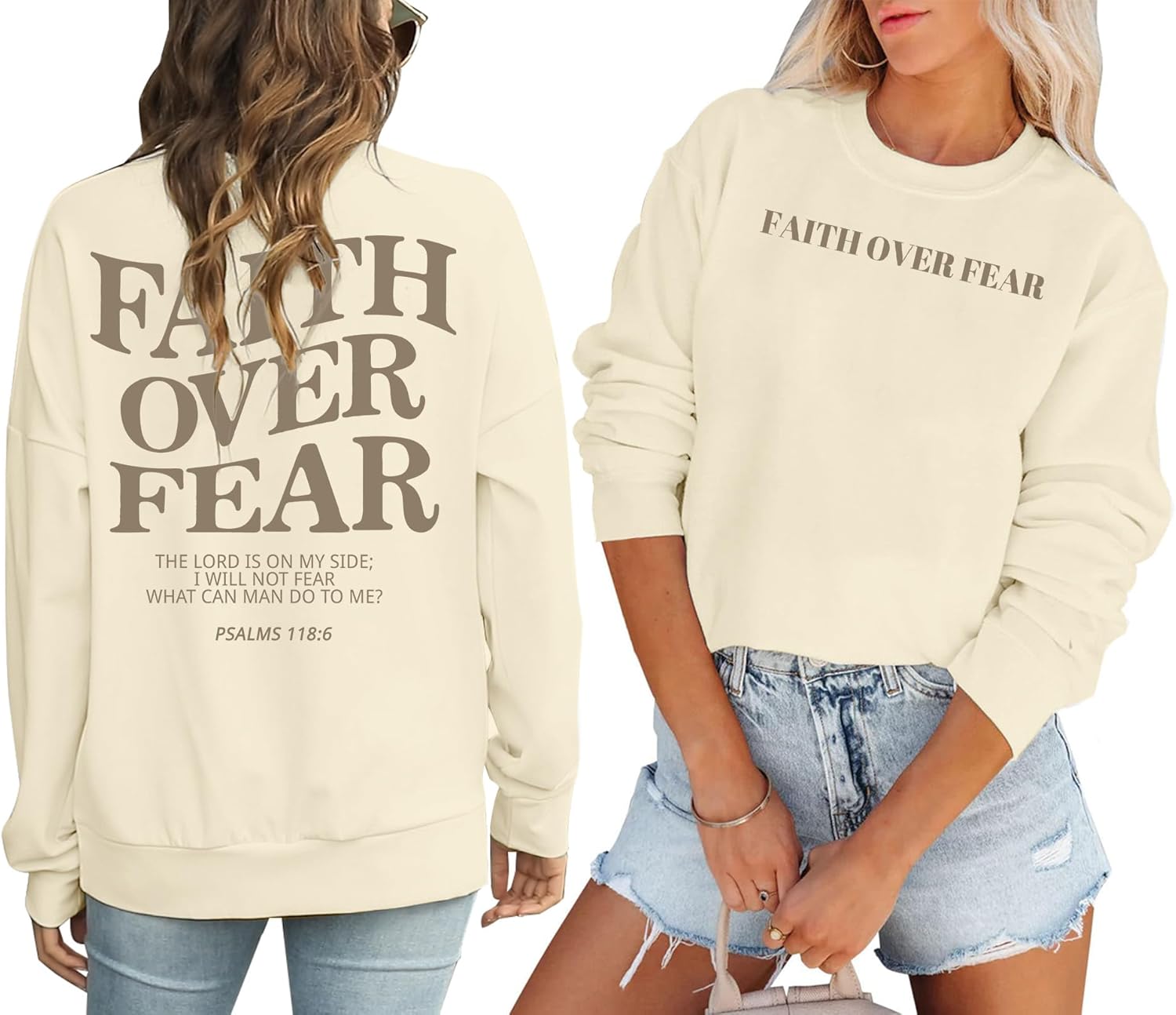 Oversized Christian Sweatshirt Women Faith Over Fear Sweater Christian Religious Sayings Pullover Long Sleeve Shirt - Image 2