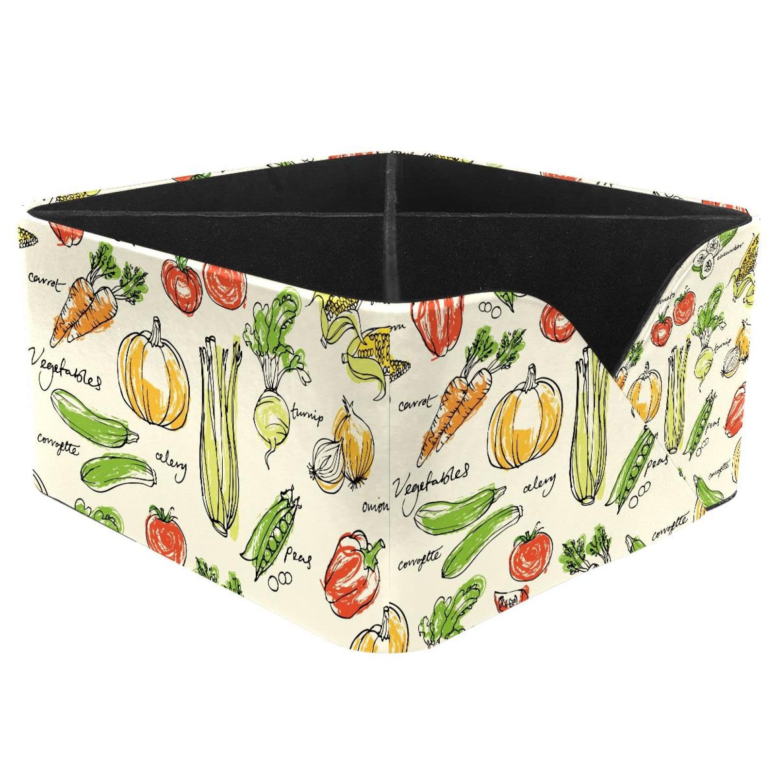 KengjuTesu Assorted Vegetables Pattern Desktop Organizer Pen Holder, Rectangular Pencil Cup for Office, Study and Makeup Stations