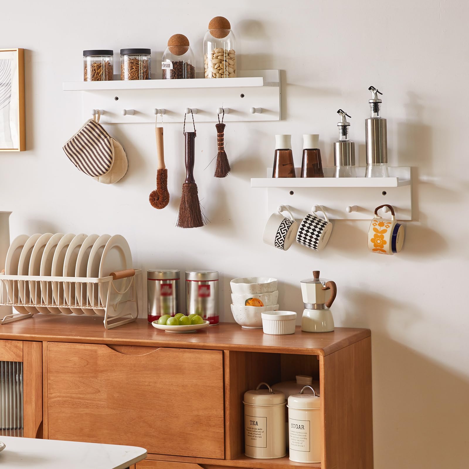 Aibiju Perchero de Madera con Estante Montado en la pared, Estante Colgante de pared de Entrada de 60 cm, para Baño, Cocina, Organizador de Llaves de Toalla Blanco YD-WS0260W