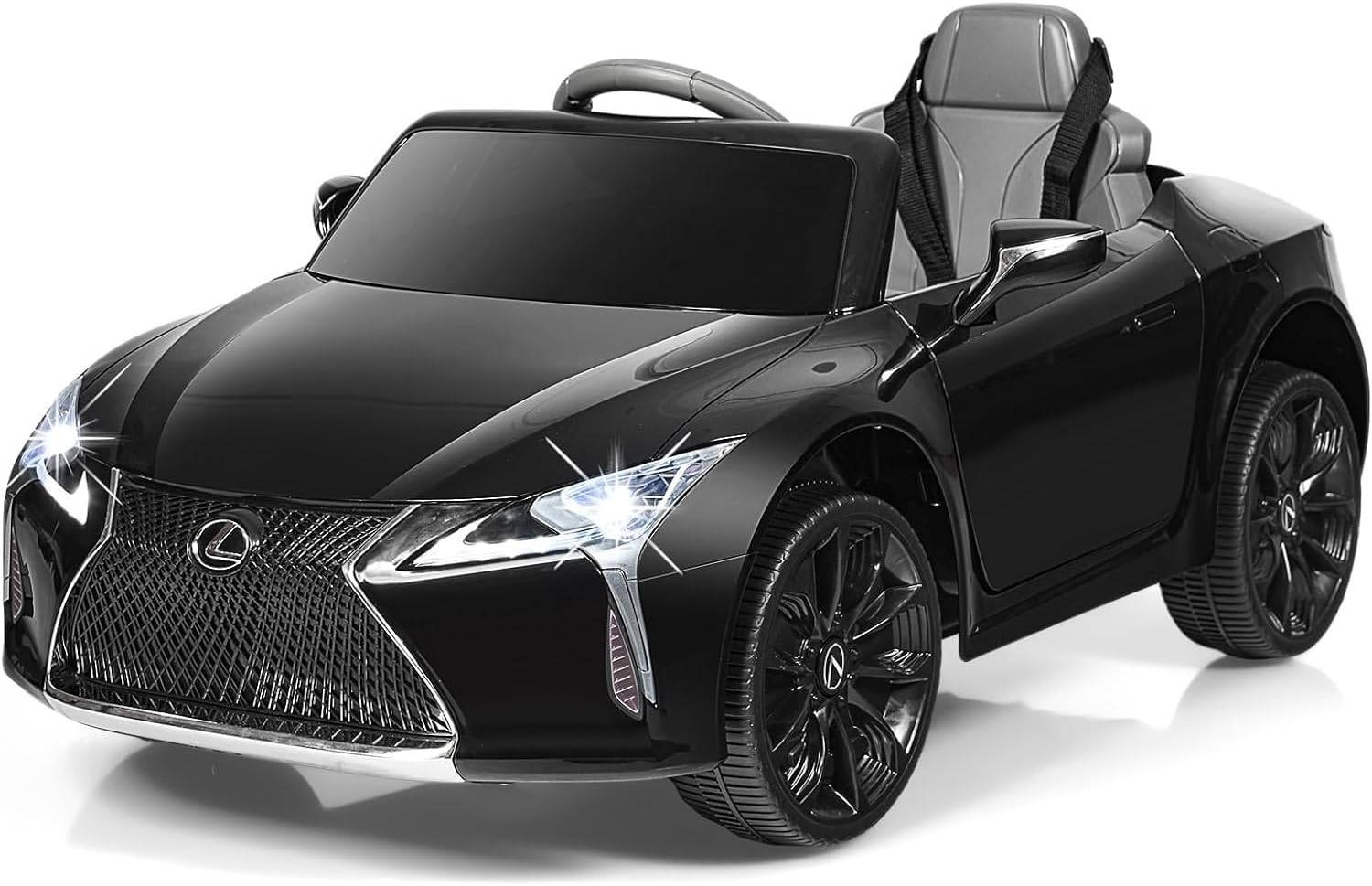 COSTWAY Lexus Coche eléctrico para niños de 12 V, coche para niños con batería con control remoto de 2,4 G, luces LED brillantes, música, arranque lento, suspensión de resorte, avance y retroceso (negro)