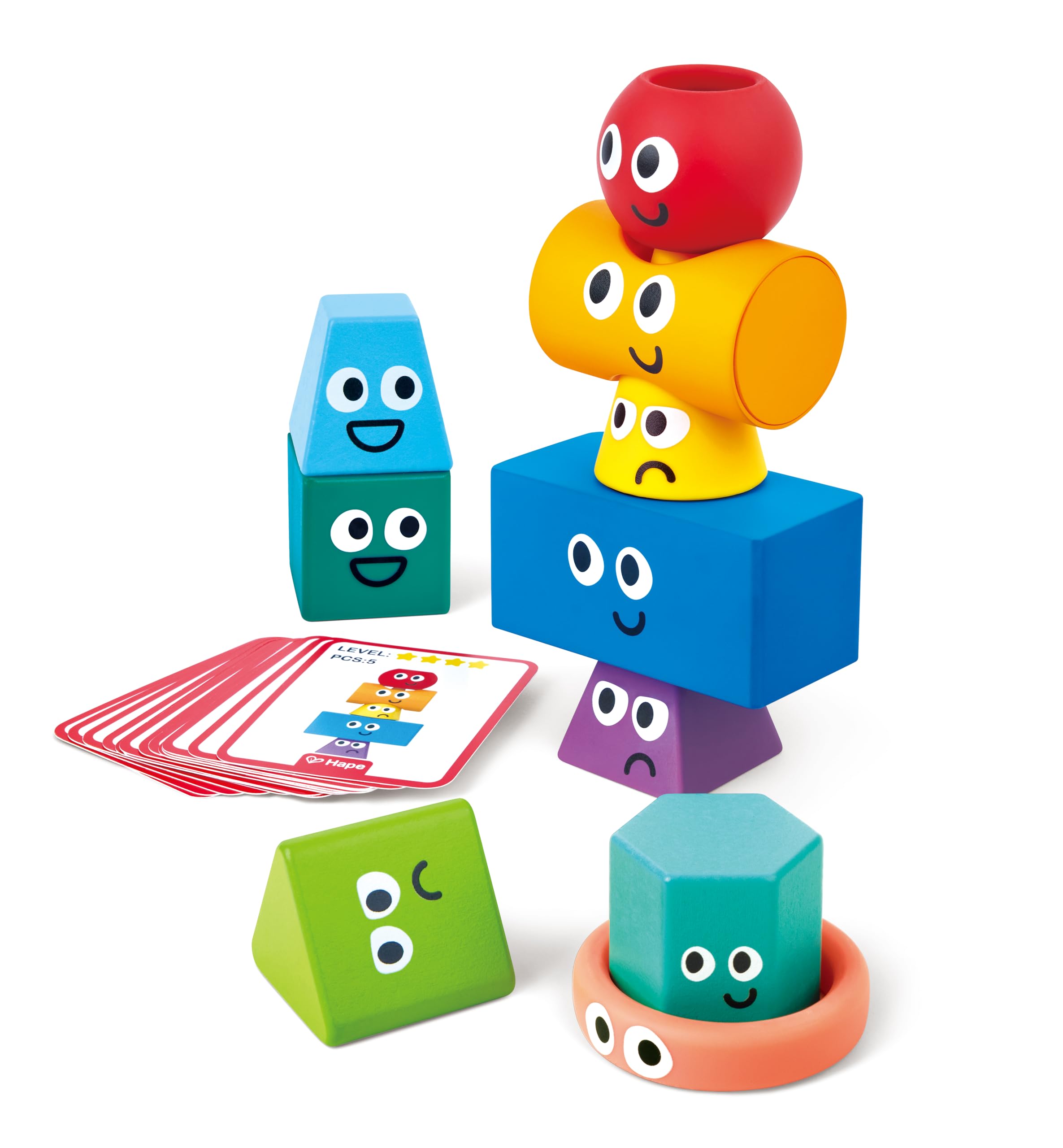 Montessori Stacking Blocks - 10 Pcs Geometric Shapes & 16 Challenge Cards, Multi-Sensory STEM Toy for Toddlers 1-5, Develops Fine Motor Skills & Spatial Thinking, Silicone, Wood & Plastic
