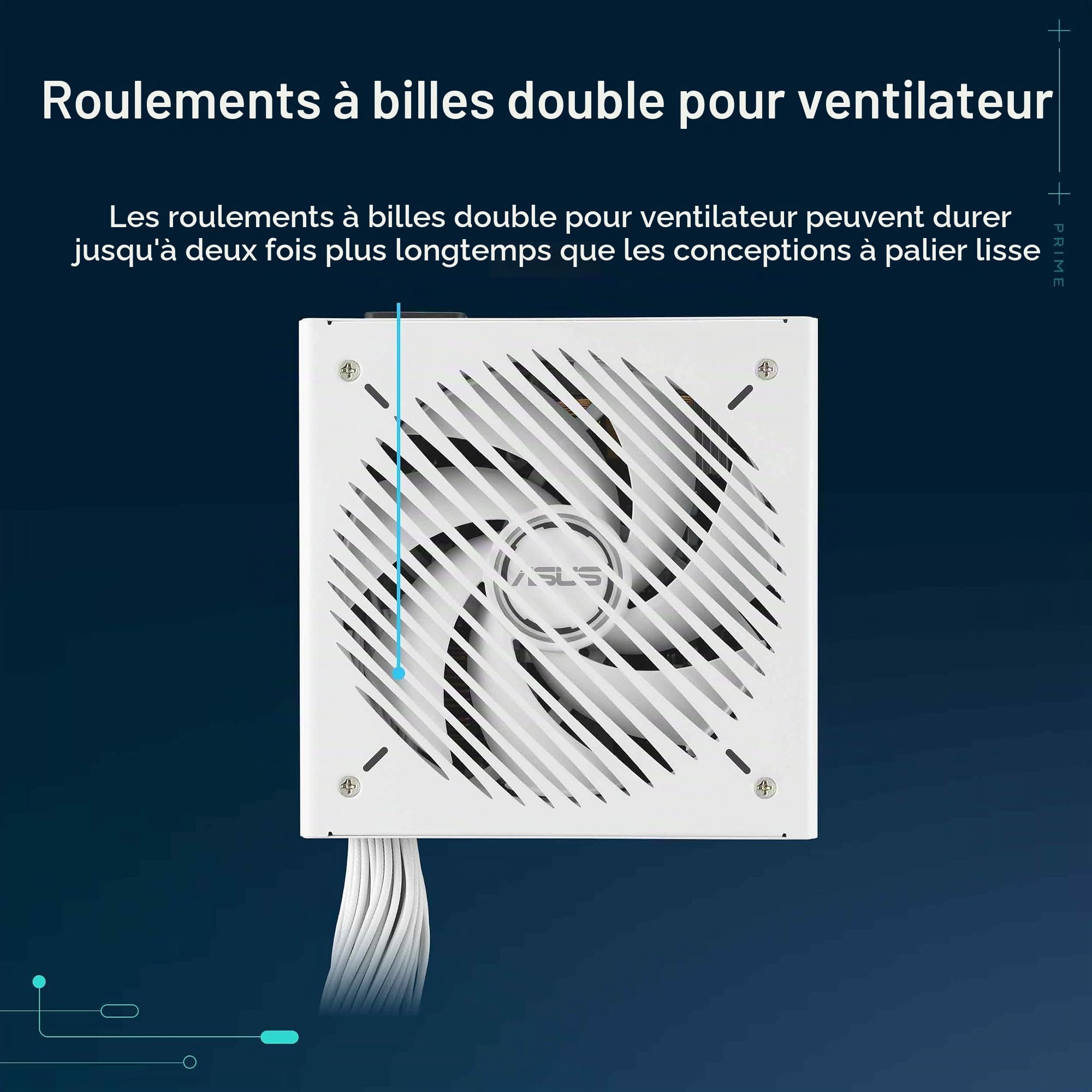 ASUS Prime 750 W Bronze White Edition (certifié 80 Plus Bronze, Alimentation ATX Non modulaire, câble gainé gravé, Double roulement à Billes, Garantie 6 Ans)