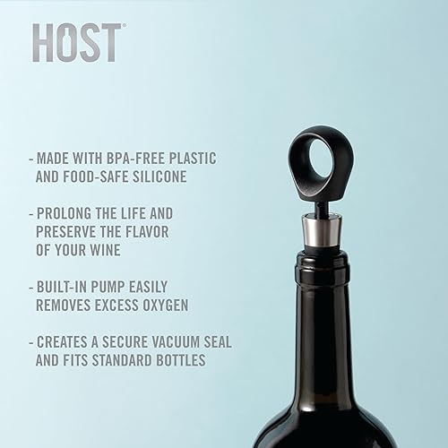 Miniatura 2 de HOST Tapón al vacío, tapón de vino sellado al vacío, accesorios de preservación de vino, plástico y silicona sin BPA, negro, juego de 1