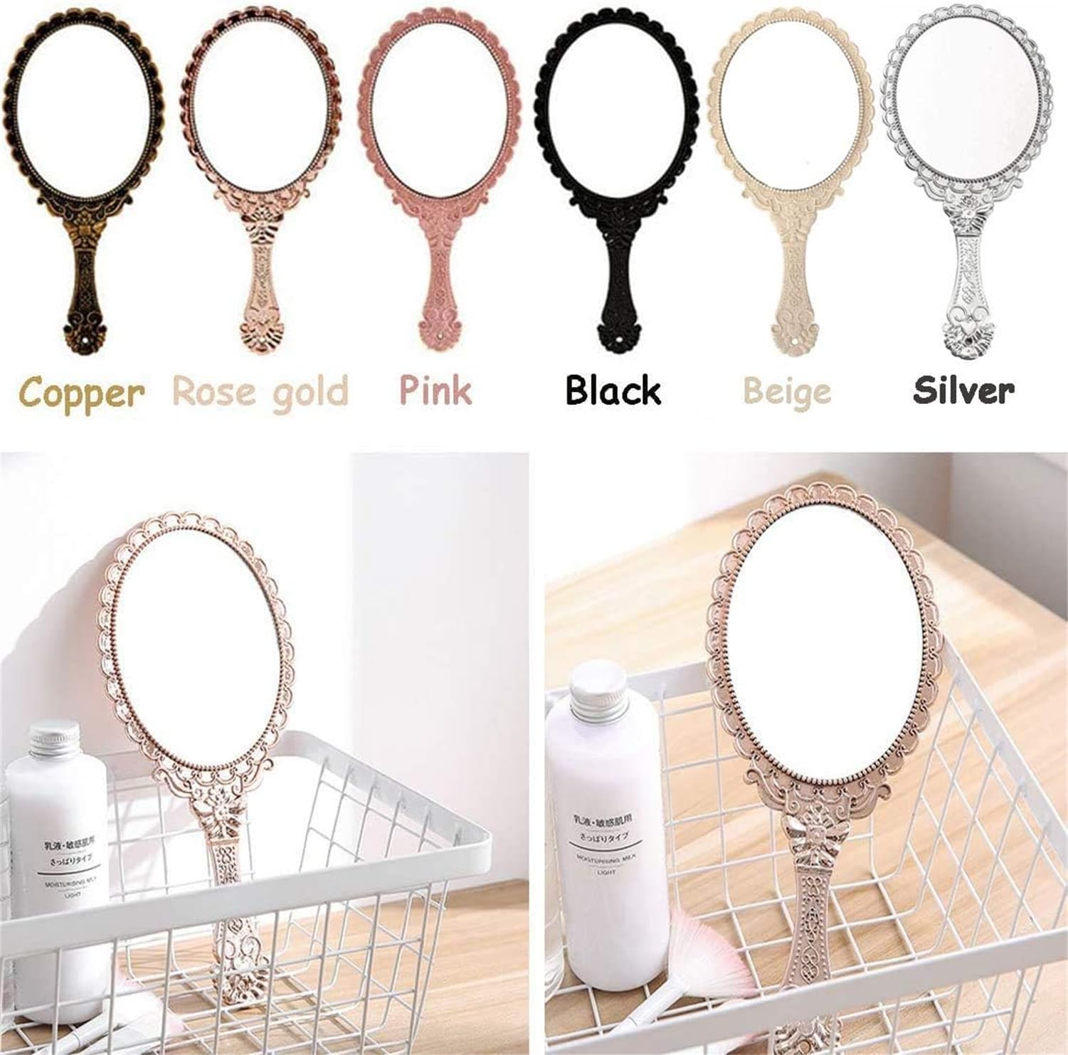 Specchio a mano con manico retrò specchio portatile per parrucchiere accessori per il trucco (argento)
