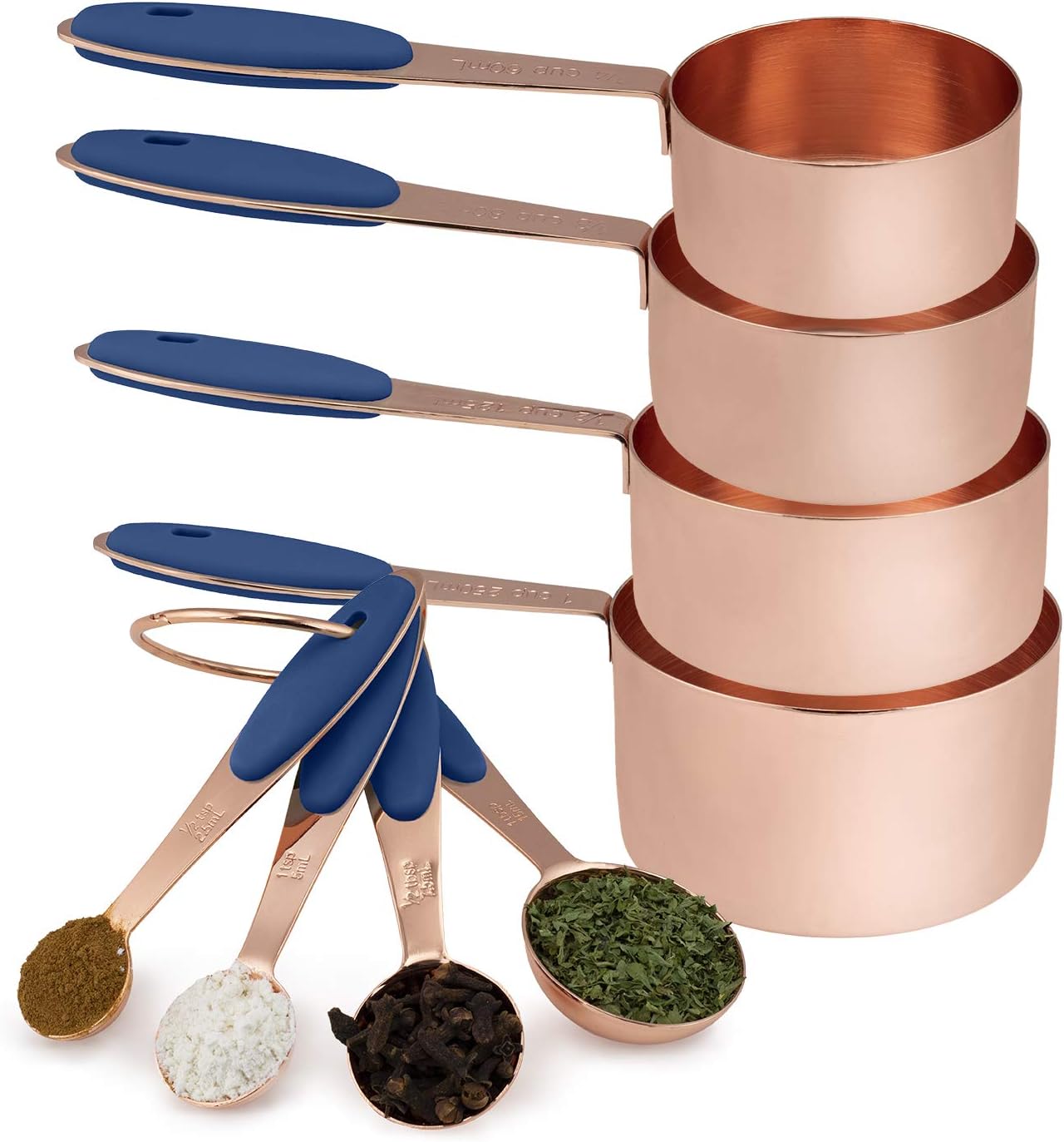 Cook with Color 8 Piece Copper Measuring Cups and Measuring Spoon Set Stainless