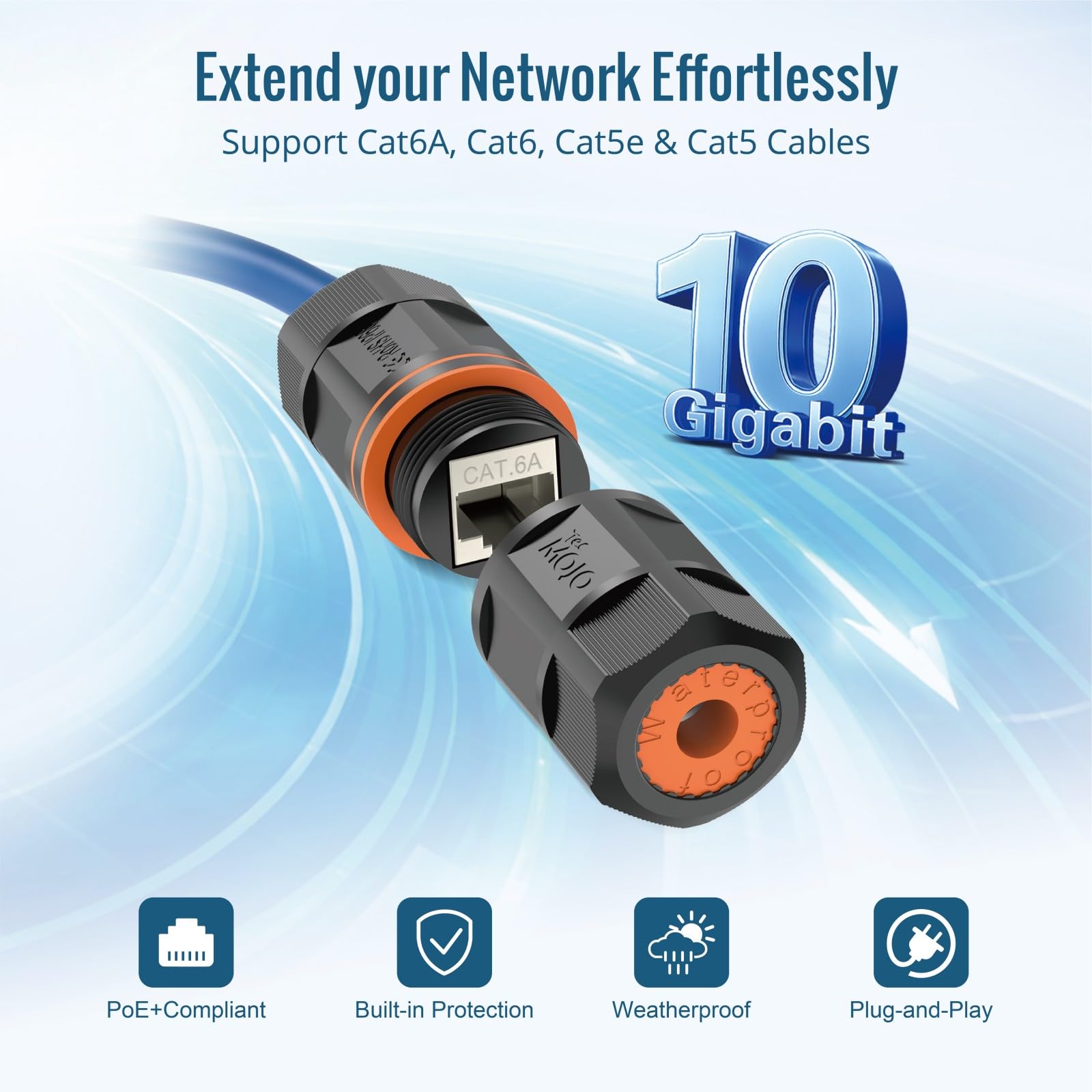 Tecmojo Accoppiatore impermeabile Cat 6A, connettore Ethernet esterno IP68 per CAT6/CAT5E/CAT5, estensore Ethernet RJ45 schermato per telecamera IP e dispositivi PoE, 8,1 cm, confezione da 6