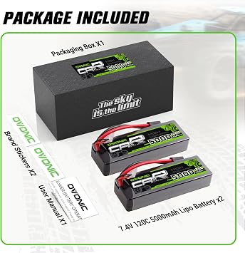 OVONIC 2S Hard Case Lipo Battery TRA Plug RC Car Battery 7.4V 120C Lipo for RC Car Trucks 1/8 1/10 RC Vehicles(2 Packs)
