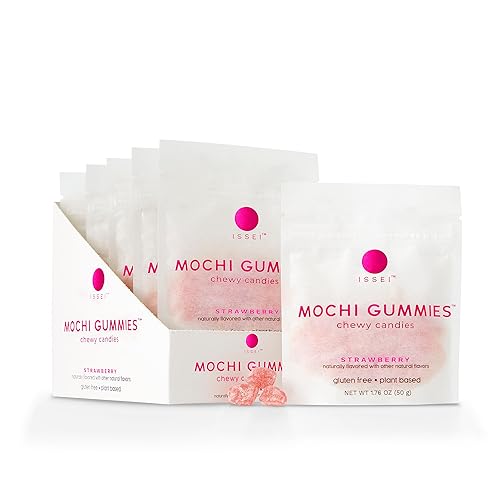 ISSEI Mochi Gummies Chewy Candy | Soft & Chewy | Award Winning | Gelatin-Free, Non-GMO, Kosher | Delicious Snack | 1.76 Oz (6 Pck, STRAWBERRY) - STRAWBERRY - 6 Pck