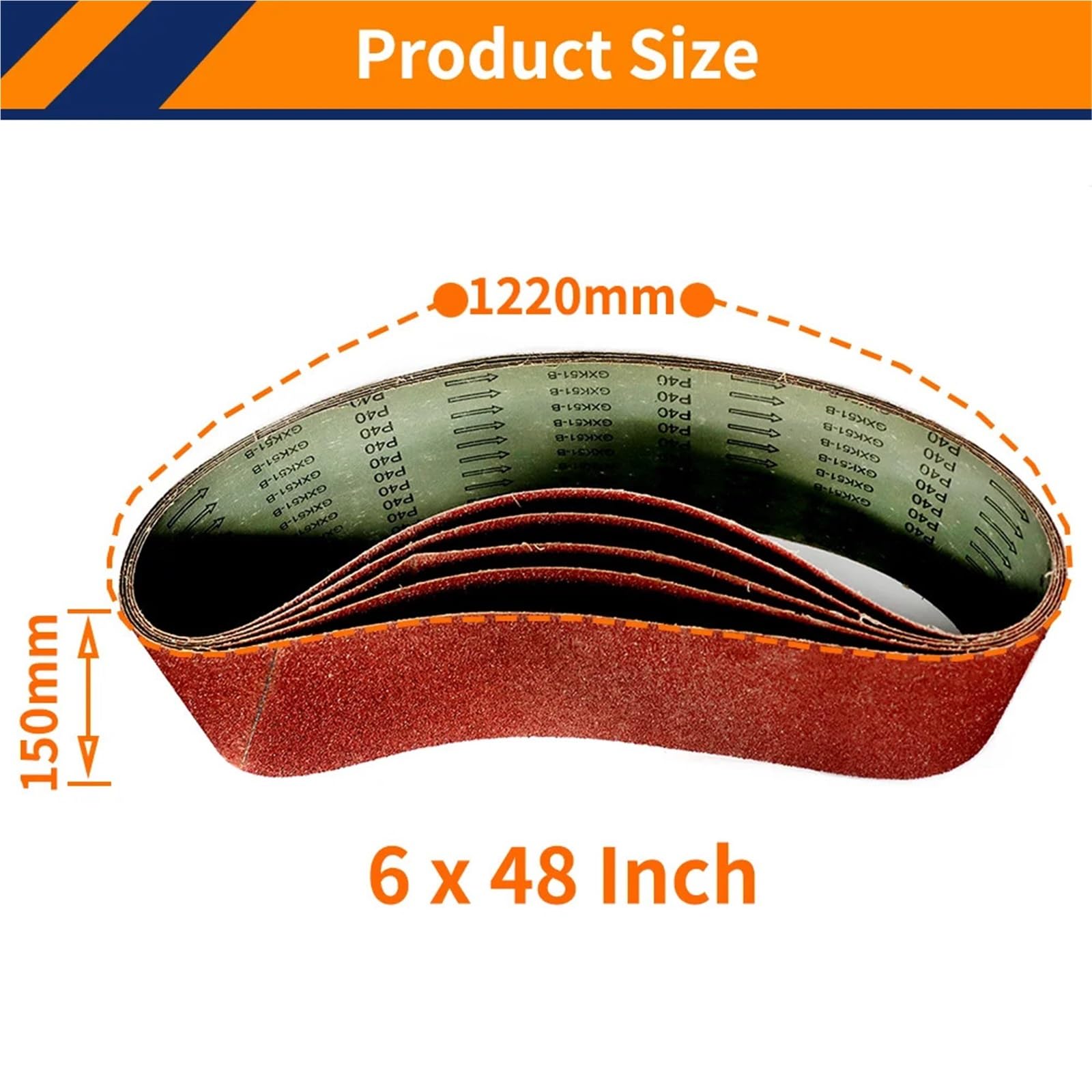 Schleifband 6PCS 1220 * 150mm Abrasive Bands,60/80/120/150/240/400 Grits Assortment Aluminum Oxide Sanding Belts For Wood Soft Metal Grinding