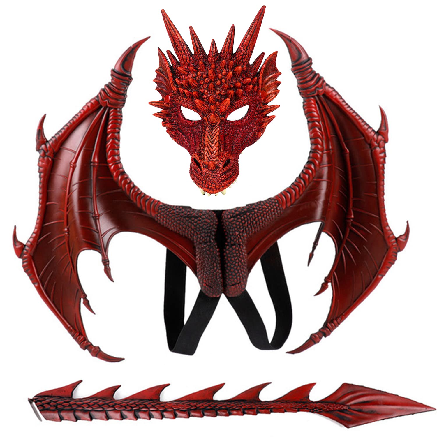 Alodidae Dragon Costumes Set Devil Wings Demon Tail Dino Mask for Halloween Masquerade Party Cosplay