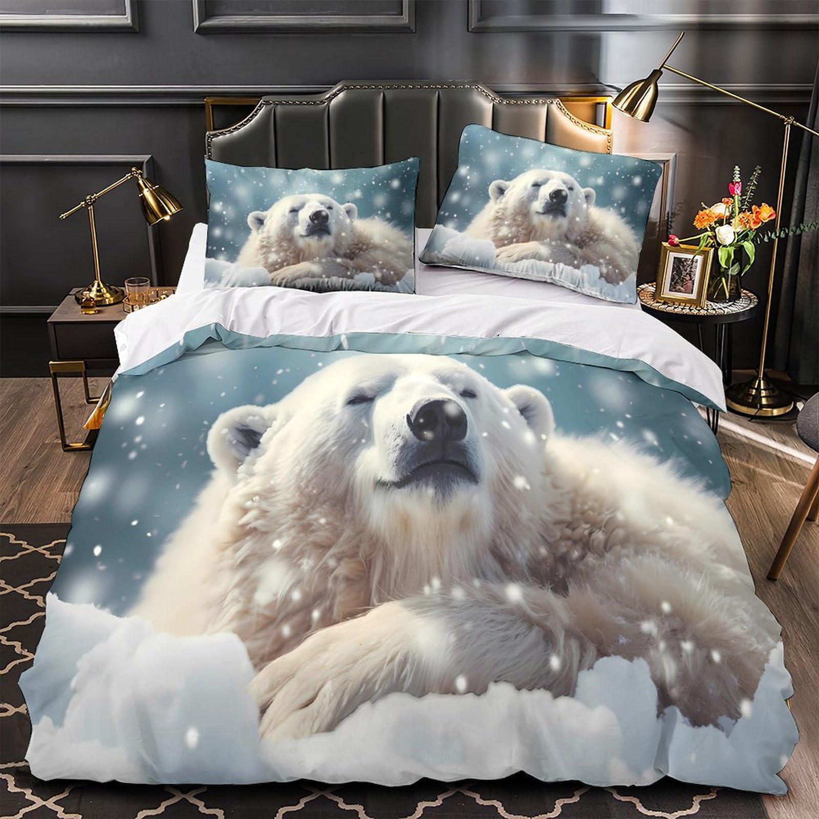 Housse de couette hypoallergénique 260x220 parure de lit 3D anti-acariens en microfibre