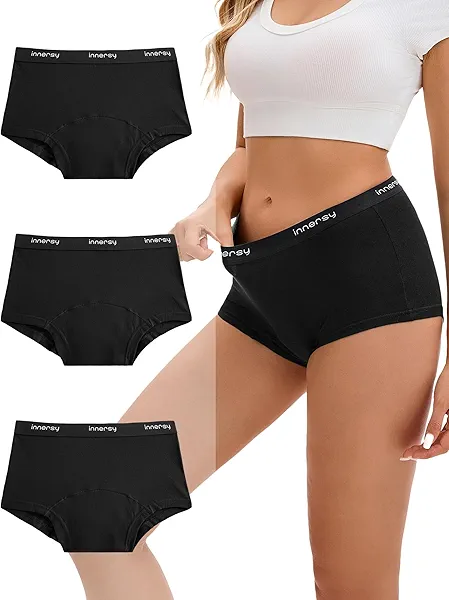 INNERSY Women's Period Boxers Underwear Leak Proof Menstrual Boy Shorts Panties 3-Pack