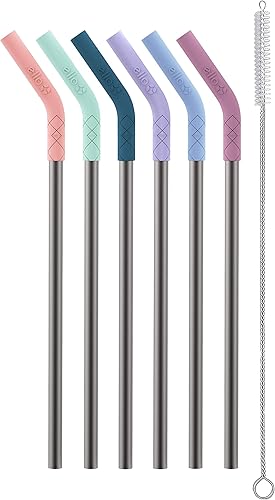 Miniatura 6 de Ello Impact - Pajitas reutilizables de acero inoxidable con cepillo de limpieza, 6 piezas, brillo de verano