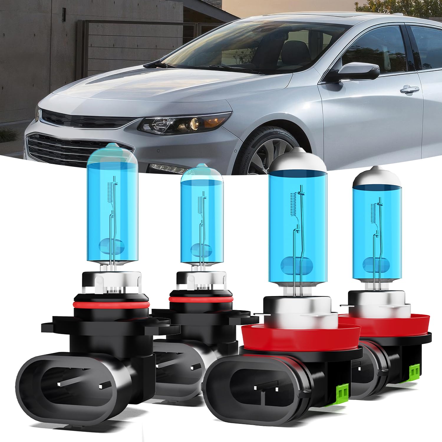 TTDBDAN Headlights Compatible with 2013 2014 2015 Chevy Malibu Halogen Headlight Bulbs,9005/HB3/H10 High Beam & H11/H8/H9 Low Beam Headlight Bulbs For Malibu,Plug And Play,Pack of 4