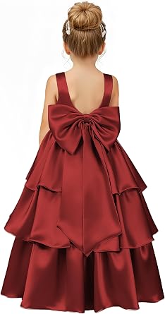 Satin Sleeveless Flower Girl Dress with Big Bow Girls Formal Gown Maxi A-Line First Comunion Dresses for Girls 2788