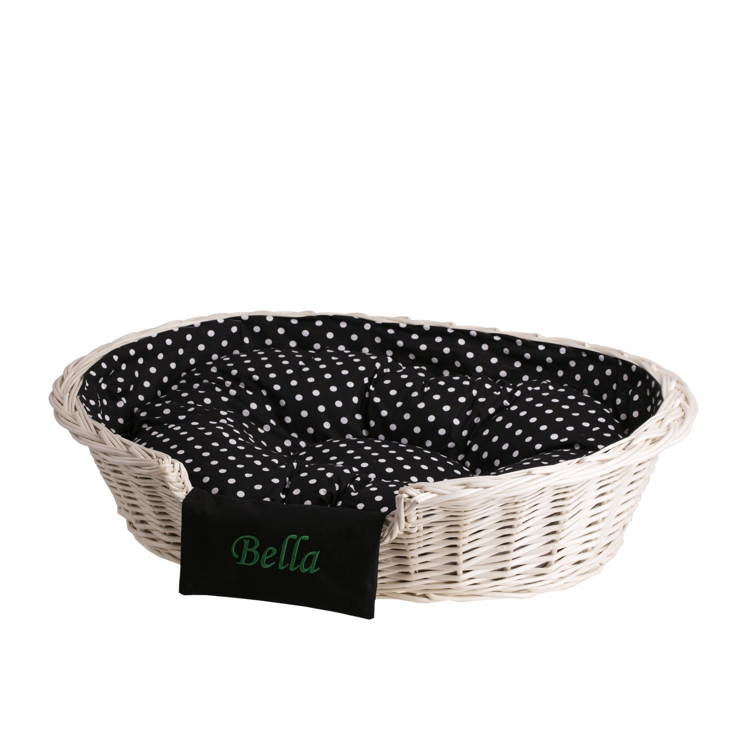 Cesta para perros, cesta para gatos, cojín para perros, cesta de mimbre (85 cm, color blanco, con bordado)