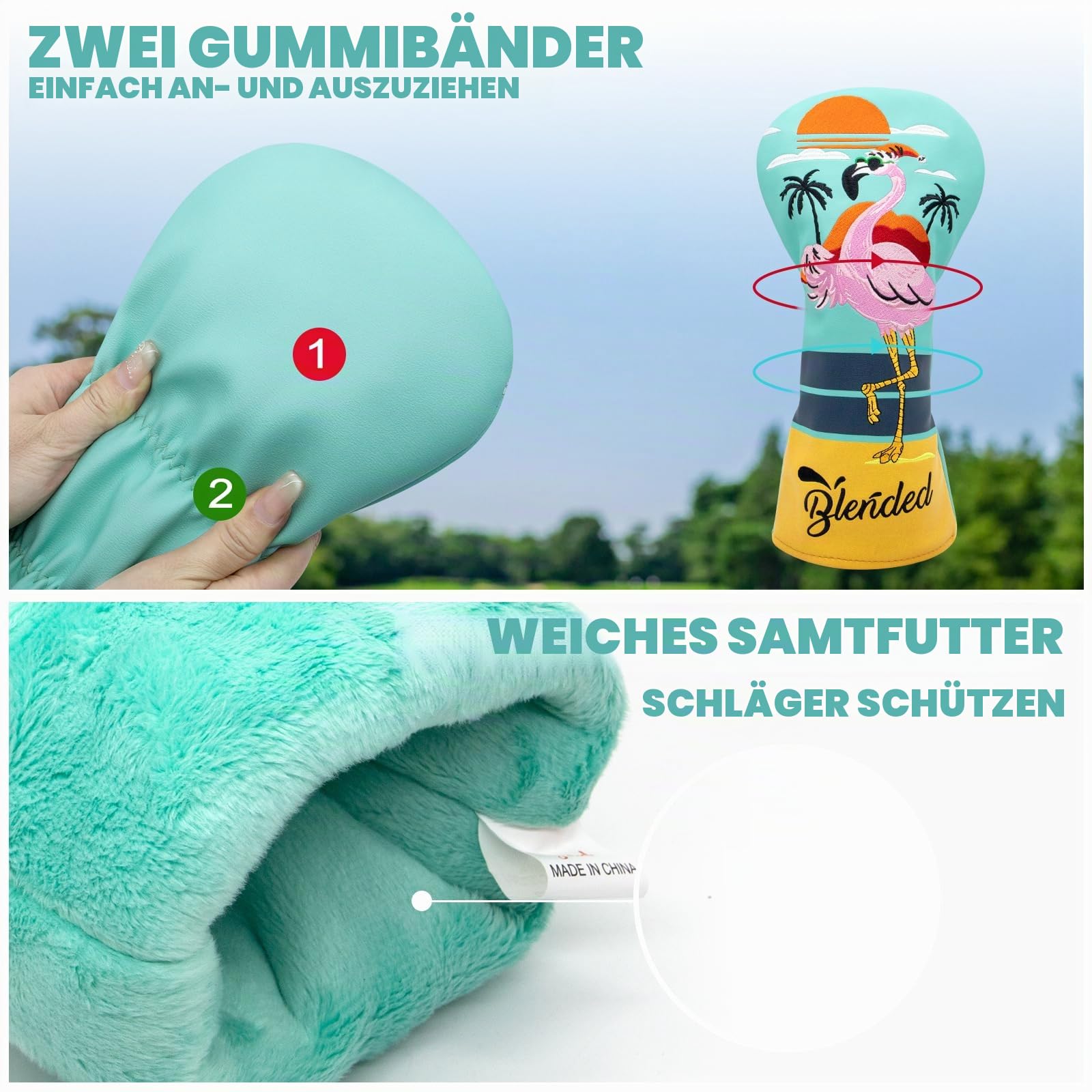 Golfschlägerhaube, Flamingos, Fahrer-Abdeckung, Fariway-Holz, Hybrid-Schlägerhaube, Leder, Golfschlägerhaube, Passend für alle Marken