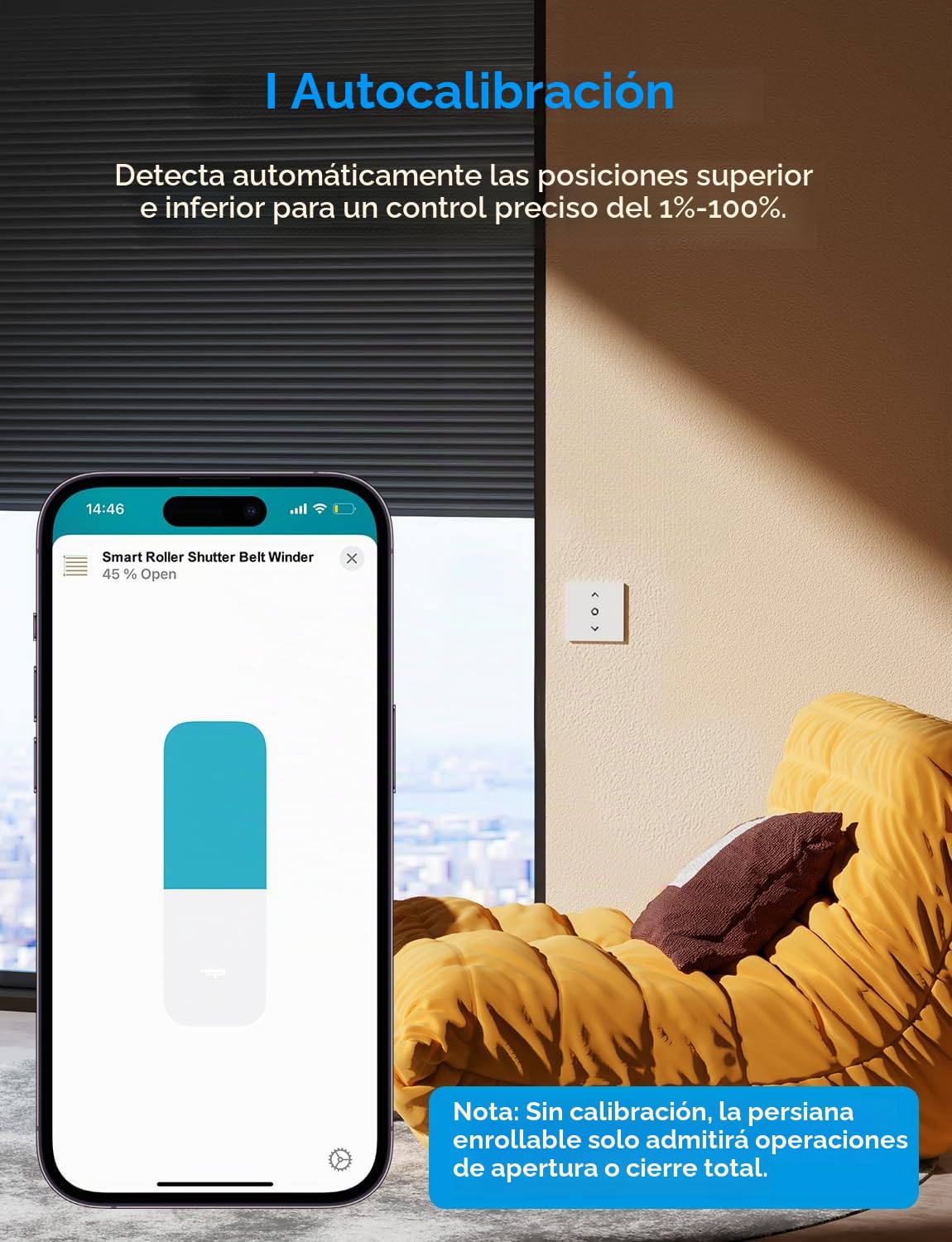 meross Matter Interruptor Persiana WiFi 80x80mm, Compatible HomeKit/Alexa/Google, Control Porcentaje/Voz/App/Programación, Control Local sin Internet, Respuesta Milisegundos (Necesita Neutro)