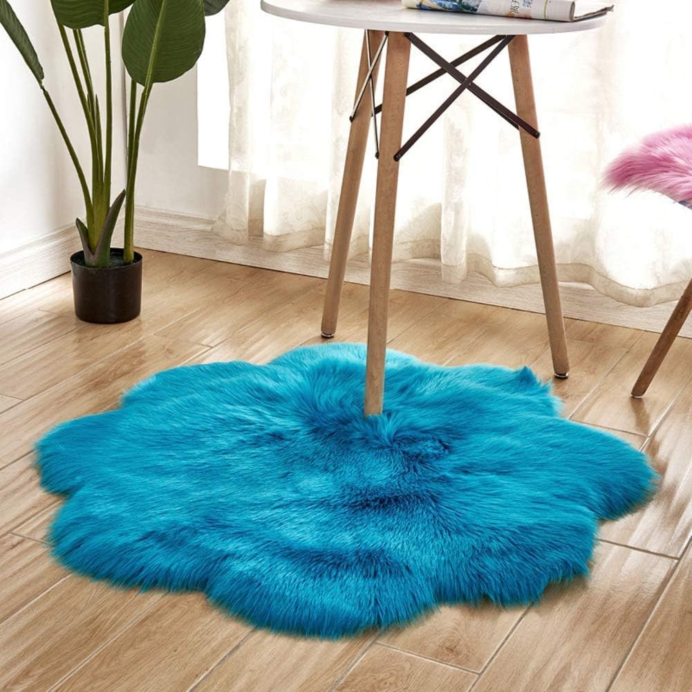 Vital Ultra-Soft Fluffy Rug Faux Sheepskin Fur Area Rug Shaggy Couch Cover Seat Cushion Furry Runner Area Rugs Soft Fluffy Carpets For Living room (Blue, 90 x 90 cm)