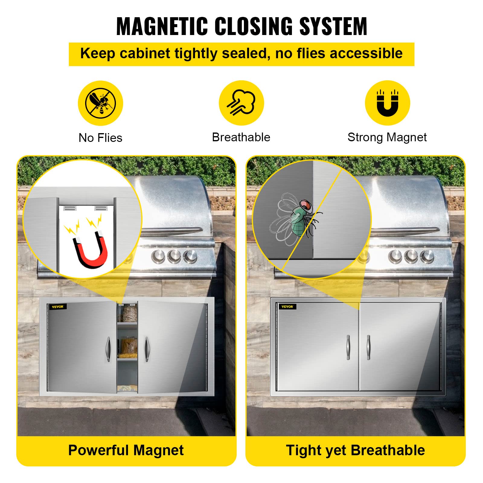 VEVOR Porte da Cucina da Esterno da 39 x 26 Pollici, BBQ Island Door con 2 Porte, Porta in Acciaio Inox Doppia, Le Porte della Cucina per Barbecue alle Condizioni Meteorologiche