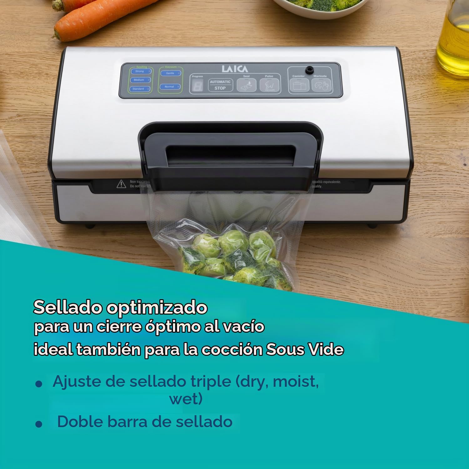 LAICA VT3220 Máquina de vacío profesional, apta para todos los alimentos, función de marinado rápido, mantiene los alimentos frescos hasta 5 veces más, incluye 2 rollos de vacío