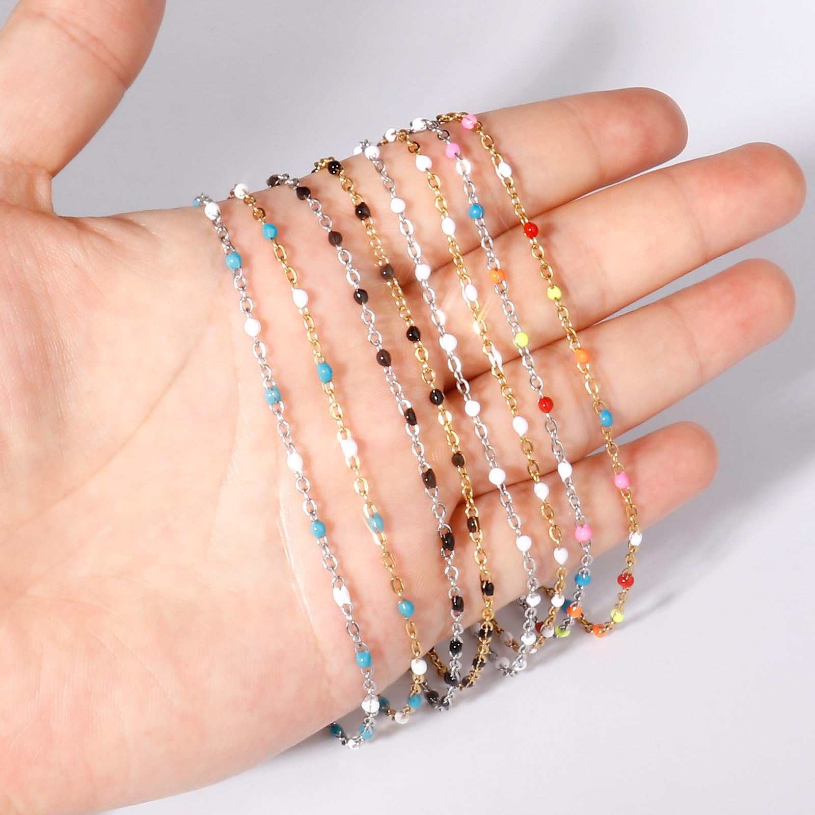 Catena smaltata in oro da 10 m, 2 mm, placcata in oro 18 carati, in acciaio inossidabile 304, smaltata, colorata, per la creazione di gioielli