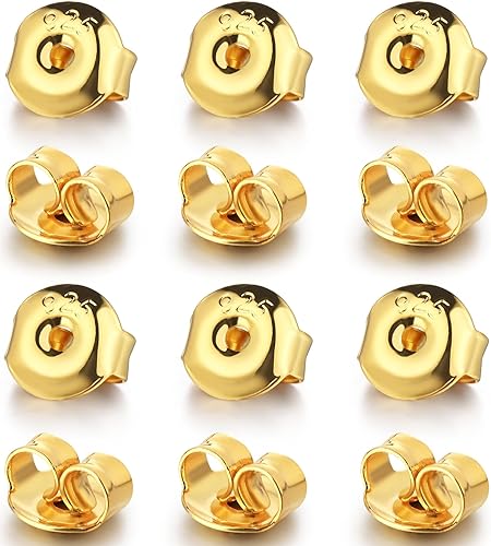 12 piezas de repuesto para aretes de plata de ley 925, hipoalergénicos, seguros y con cierre de oreja para tachuelas, color dorado