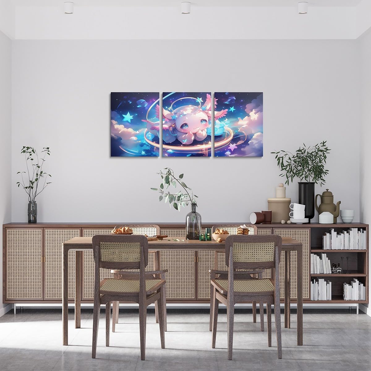 Feelyou Kids Cute Axolotl Canvas Wall Art for Living Room Bedroom Kawaii Animal Wall Painting Posters and Prints Ocean Sealife Picture Wall Decor Boys Girls Galaxy Bathroom Wall Art 12"x16"x 3Pcs