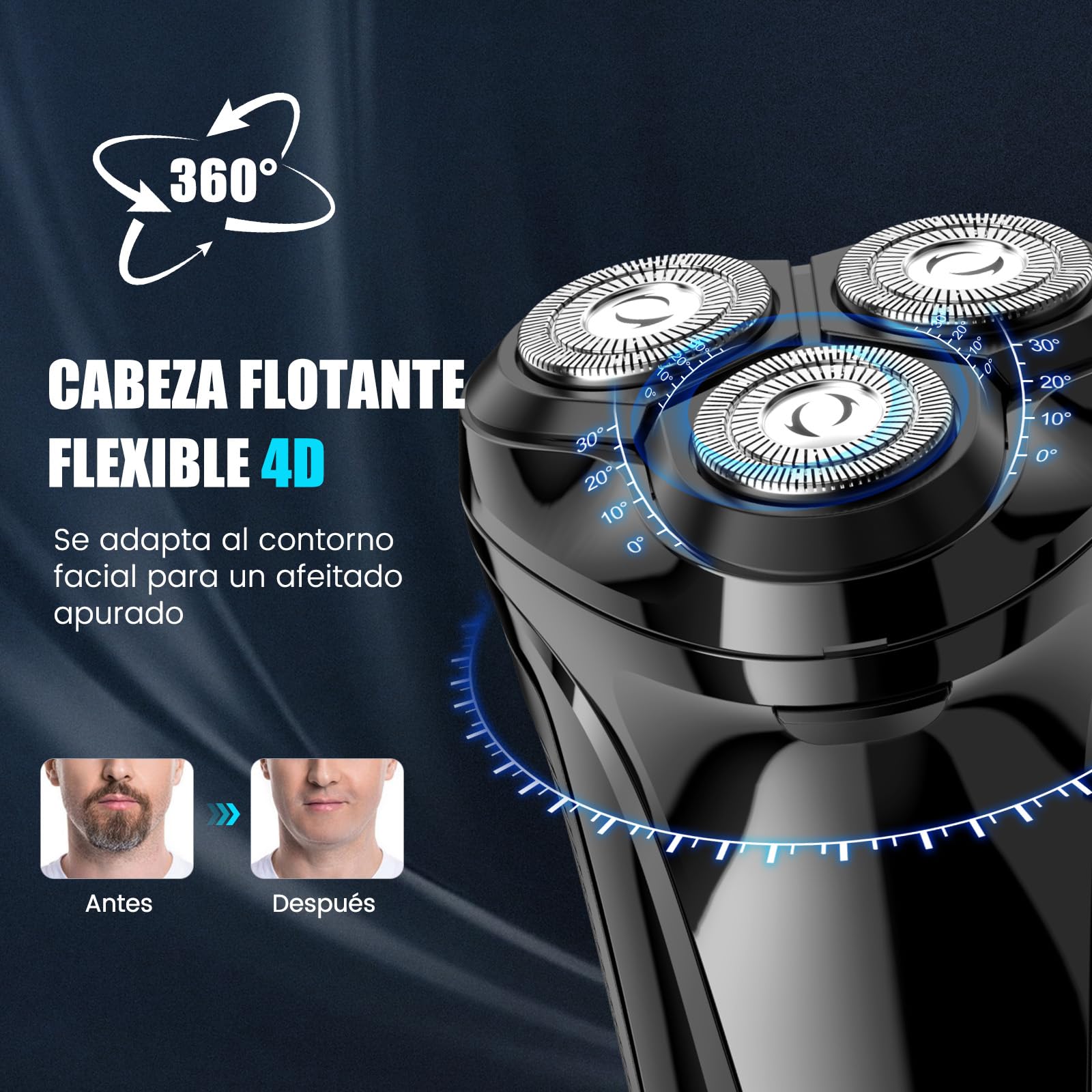 Brightup Maquinilla de Afeitar Hombre con Cabezal Flotante 4D, Afeitadora Eléctrica en Húmedo y Seco para Hombres, Recortador de Barba Impermeable IPX6, Carga USB-C y Recorte Emergente