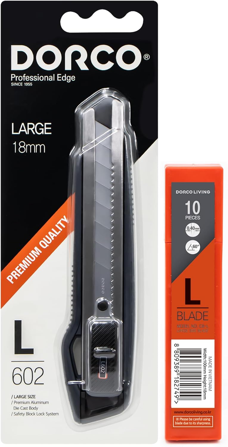 DORCO Cutter - Professional Craft & Design Tool for Artists and Designers - Ergonomic with Professional Blades, Office Knife Tool, Utility Knife, Snap off blades (L602 with 11 Blades)