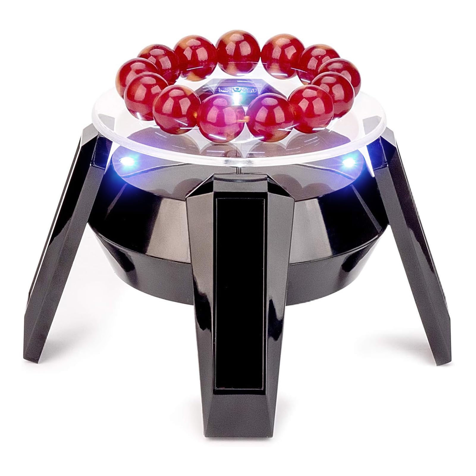 Miriam Song ROTATING DISPLAY STAND WITH LIGHT,Solar Powered LED Turntable Light for Jewelry, Watch, Necklace and Bracelet,Blue Light Enhances Showcase