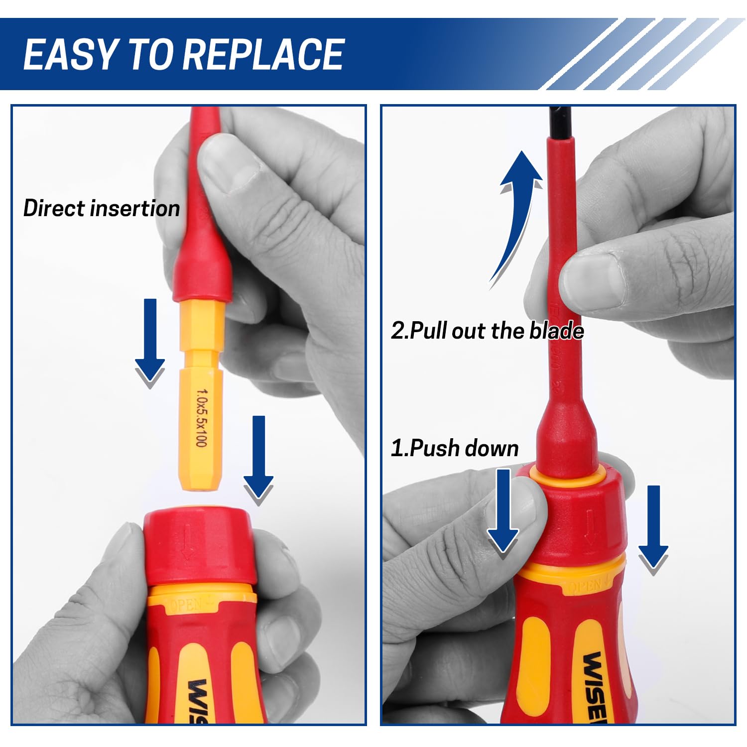 WISEPRO VDE/1000V Insulated Screwdrivers Set, Black Magnetic Tip Electrician Screwdriver Set, Interchangeable Blade - Image 4