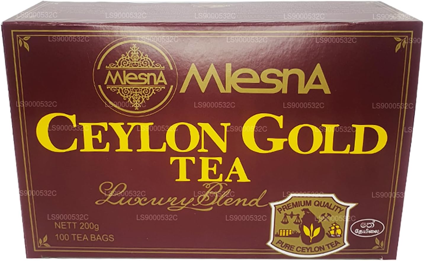 Ceylon Gold Tea Luxury Blend 100 Tea Bags - Pure Ceylon Sri Lanka Finest Black Tea Box