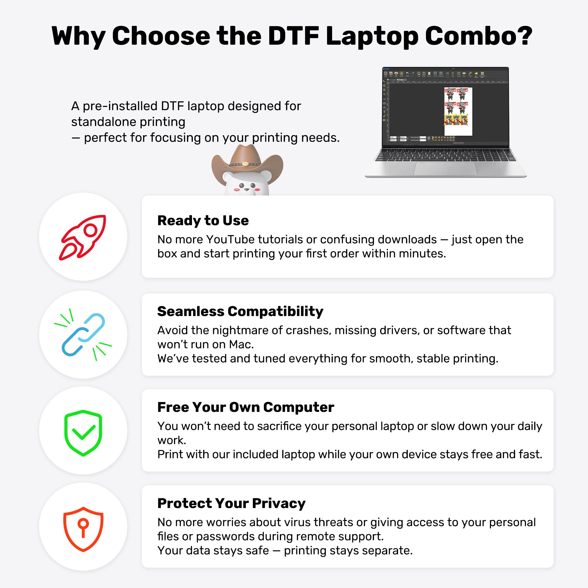 InkSonic DTF Laptop - Pre-Installed RIP Software for DTF Printing, Ready-to-Use Computer Compatible with InkSonic XP600, L1800, R1390, L8058, L18058 T-Shirt Printing Machines (DTF XP600 Printer)