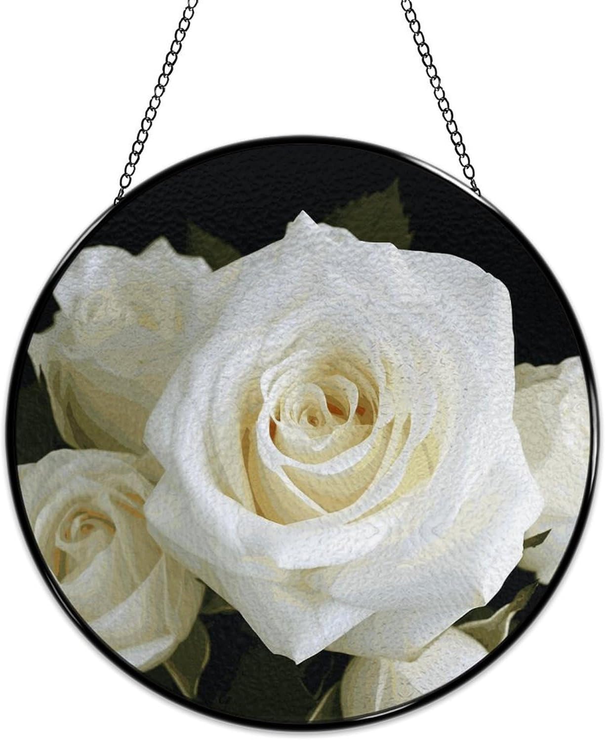 Stained Glass Hanging Sign Suncatcher, White Rose