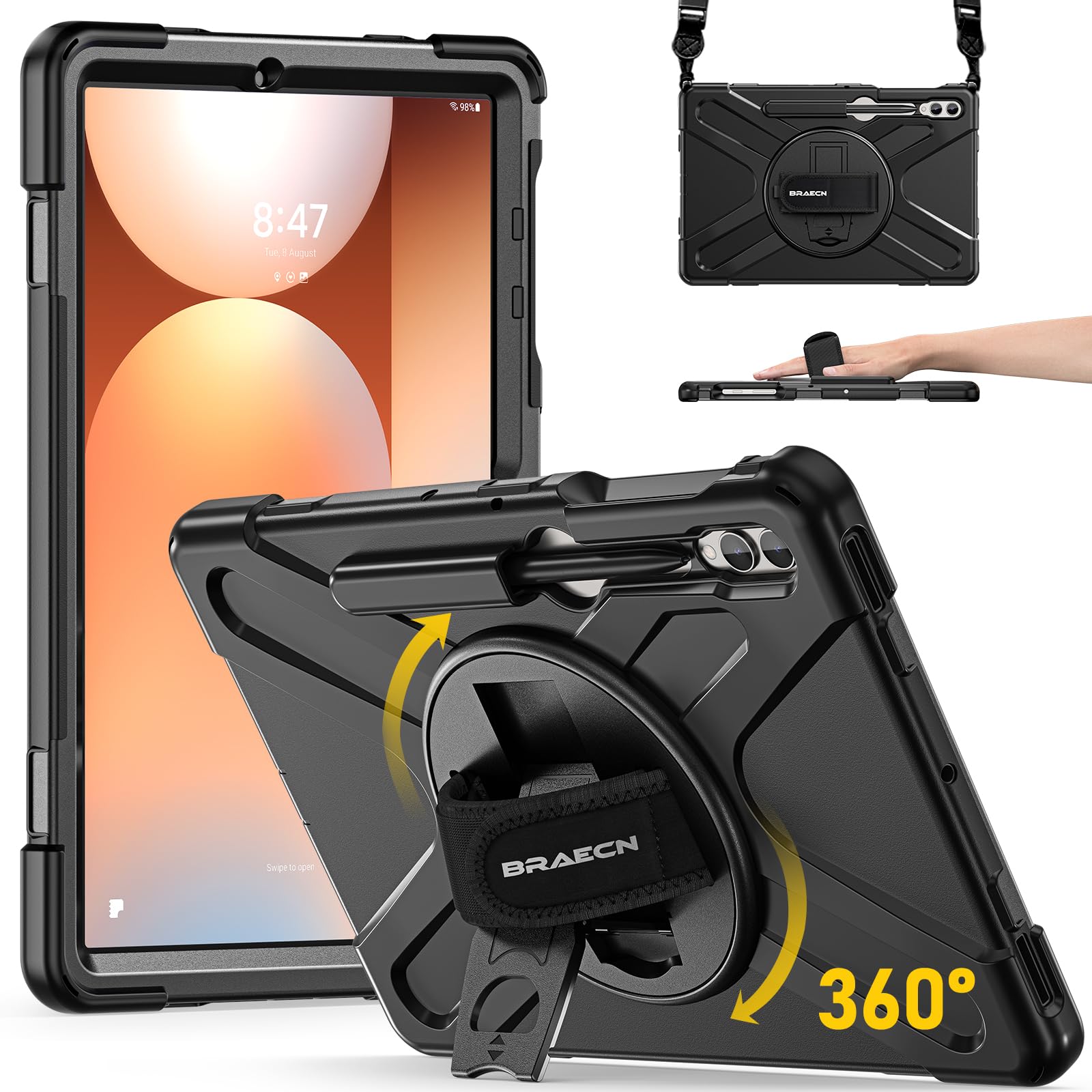 BRAECN Cover per Samsung Galaxy Tab S10+/S9 FE+/S9+/S8+/S7 FE/S7+ - Nero