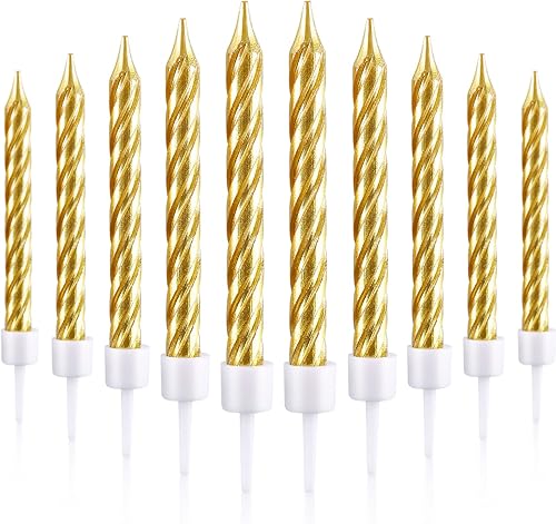 Blulu 50 velas de cumpleaños en espiral metálicas para decoración de cumpleaños, bodas, fiestas (dorado)