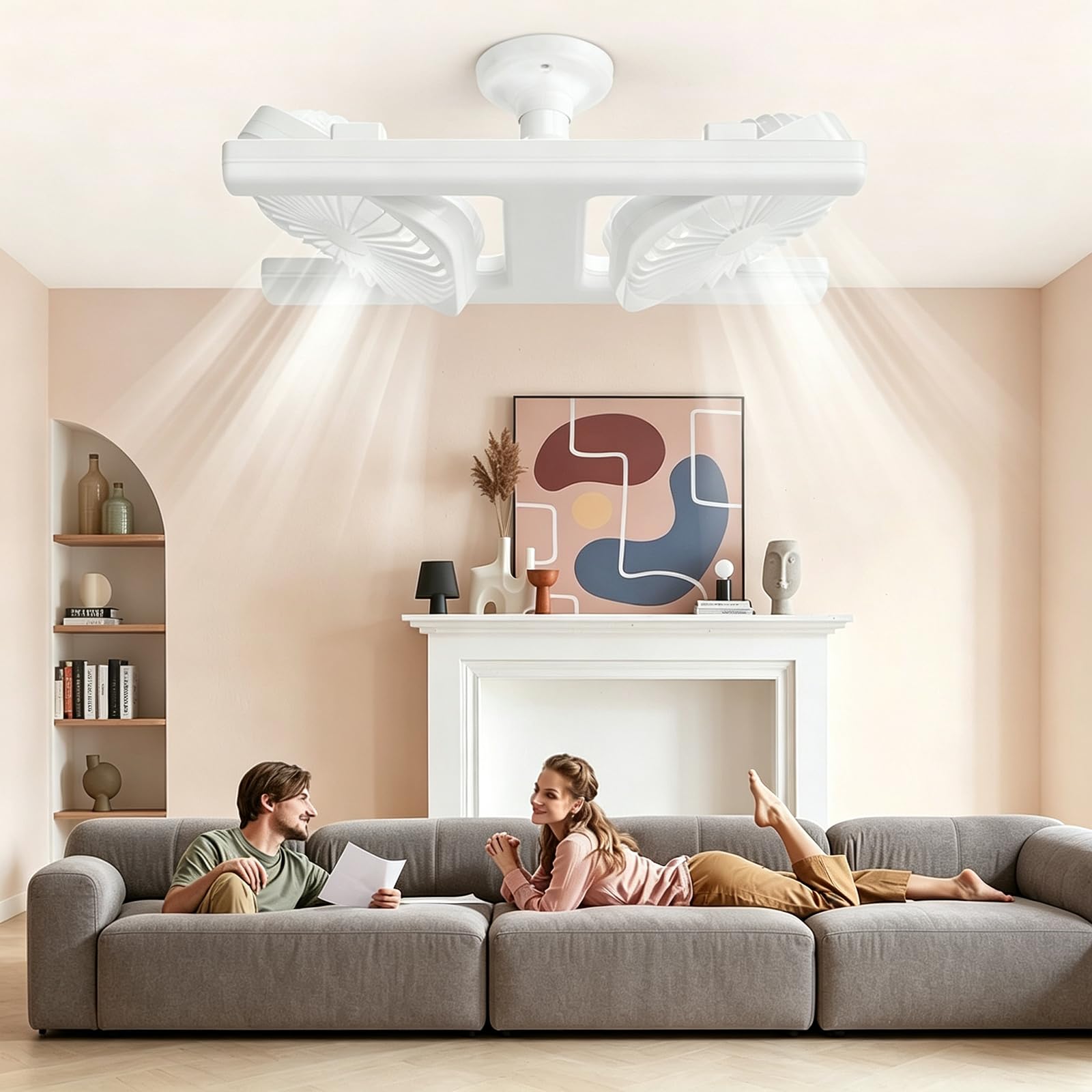 fjaldjfu Modern 2-in-1 LED Ceiling Fan Light, 2-in-1 Double Head Socket Fan Lights, with Remote Control, Bayonet Fitting, E27 Socket, 3 Speed 3 Color, for Bedroom Kitchen (#2)