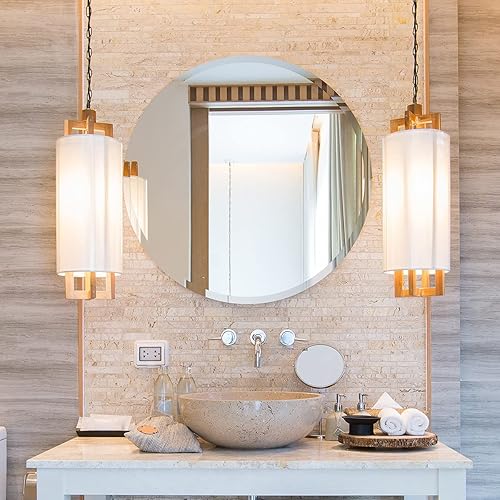 Miniatura 5 de Espejo de pared redondo, espejo circular de 18 pulgadas para baño, entradas, sala de estar, espejo de baño biselado sin marco