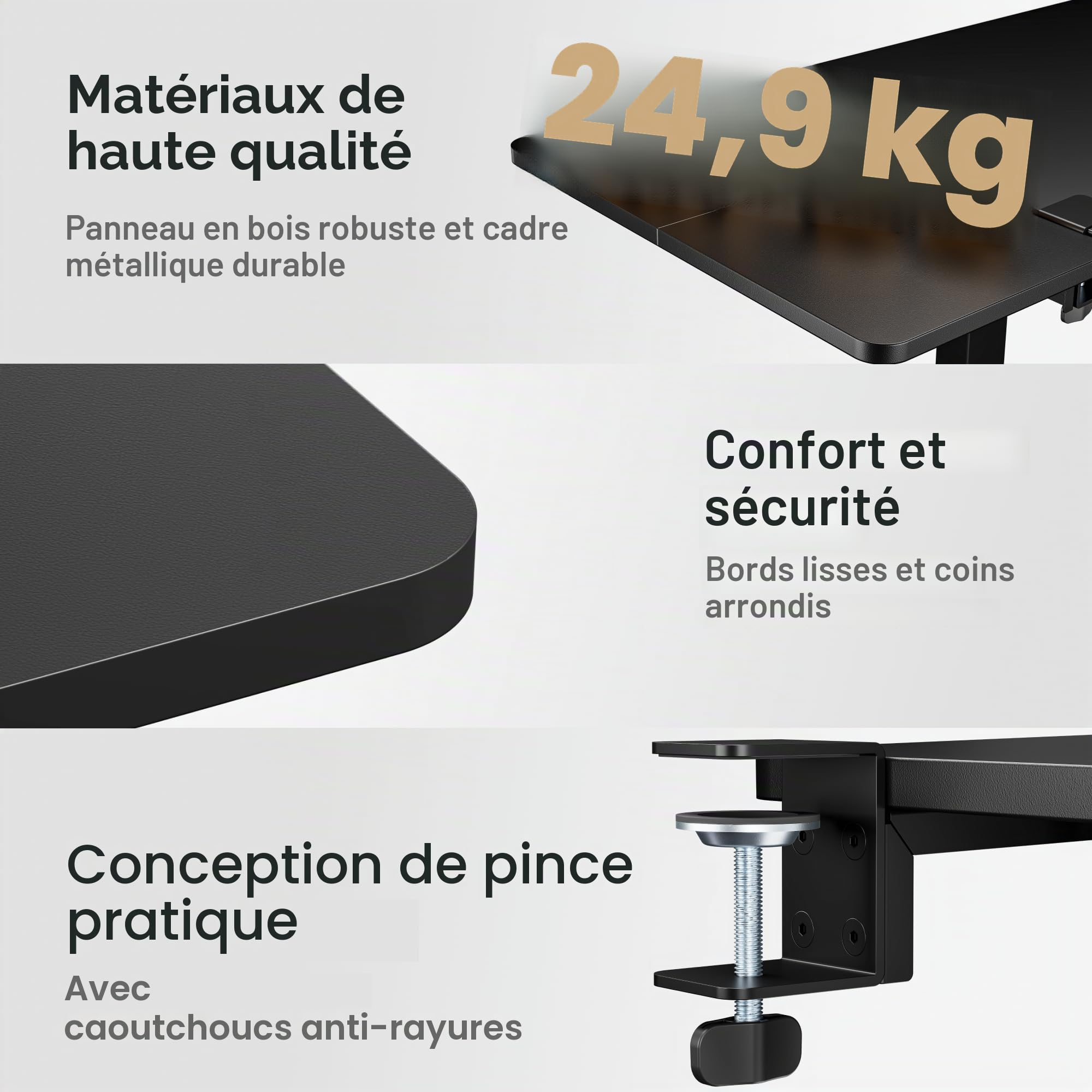 PEGZONE Extension de Bureau Ergonomique 700 × 300 mm, Noir | Extension de Bureau avec Support Ordinateur Portable, Support Clavier et Repose-Bras, pour Maison et Bureau