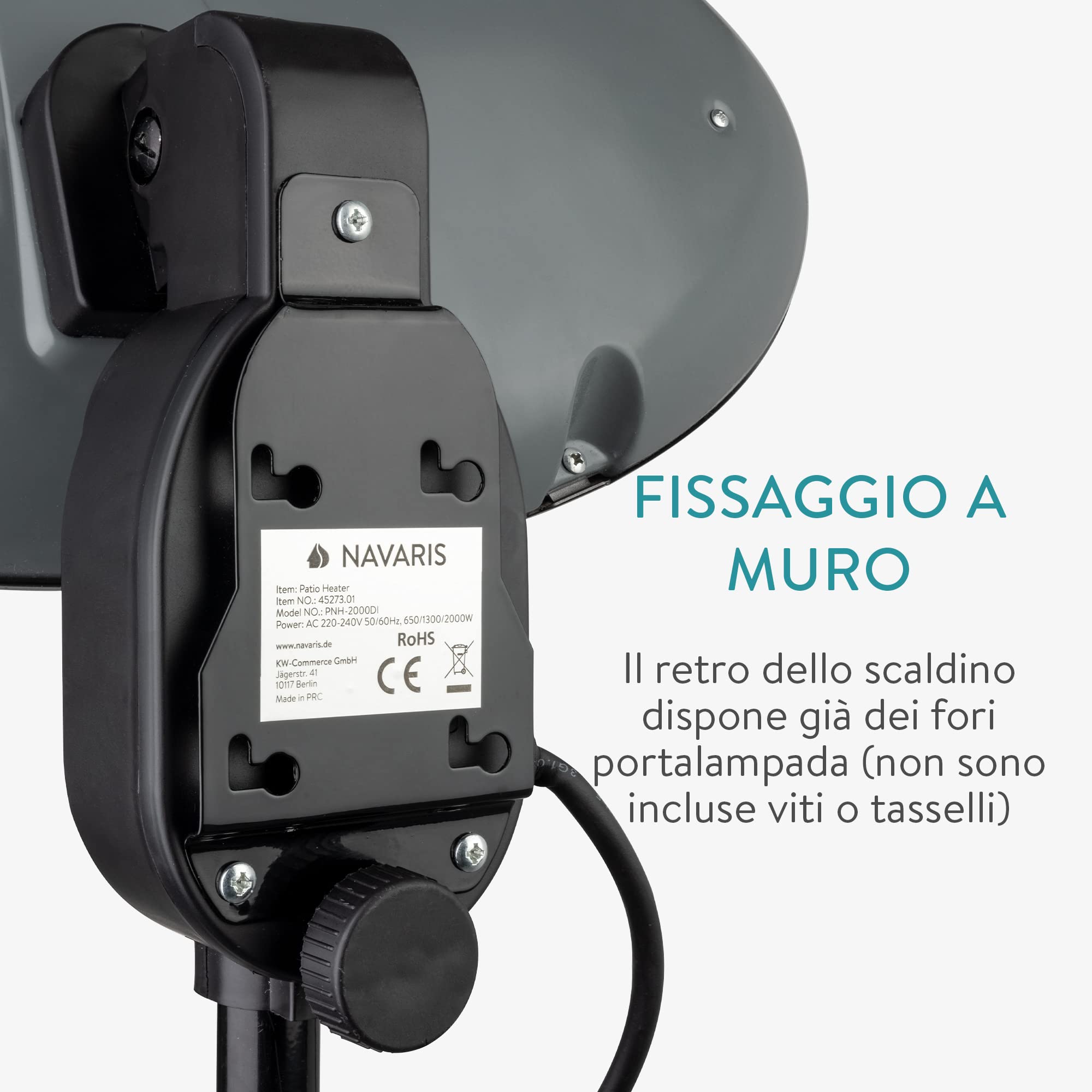 Navaris Lampada Riscaldante Esterno con 3 Barre - Riscaldatore da Terrazzo - Stufa Elettrica Interno Potenza 2000W - Radiatore Calore Cavo 3m - Nero