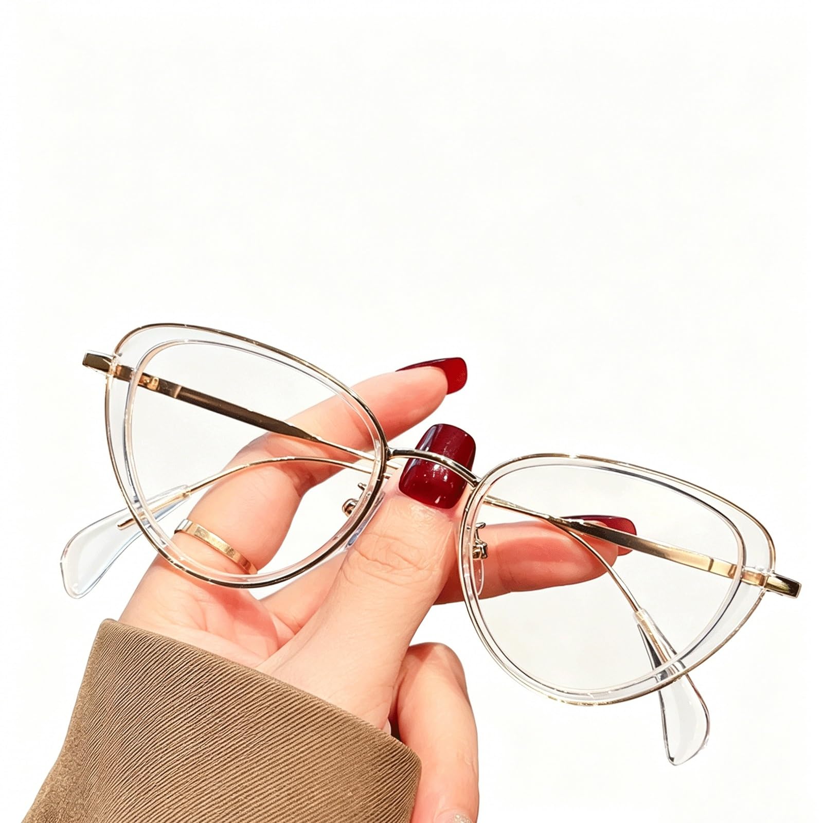 KLJUddGY Cateye Eyewear Frames Ultralight Reading Glasses Non Prescription Eyeglasses Full Rim Spectacles for Computer Modern Fashion(Gold)