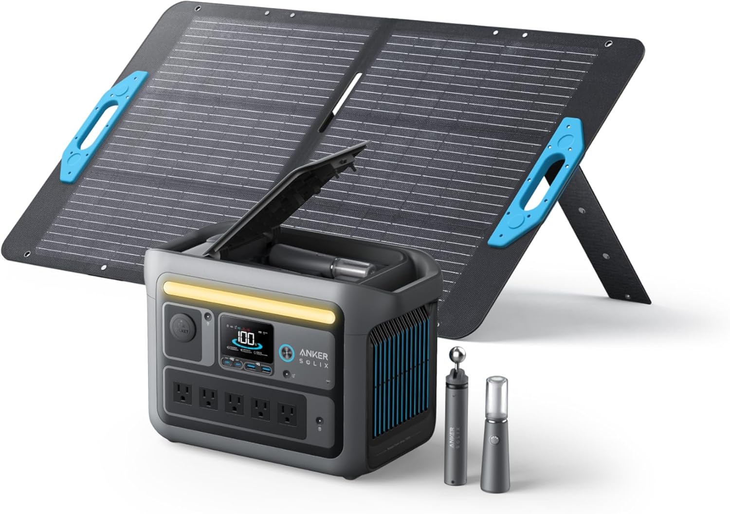 Anker SOLIX C800 Plus Portable Power Station with 100W Solar Panel, 1200W (Peak 1600W) Solar Generator with Camping Lights, 768Wh LiFePO4 Battery for Outdoor Camping, RVs, Road Trip, and Power Outages