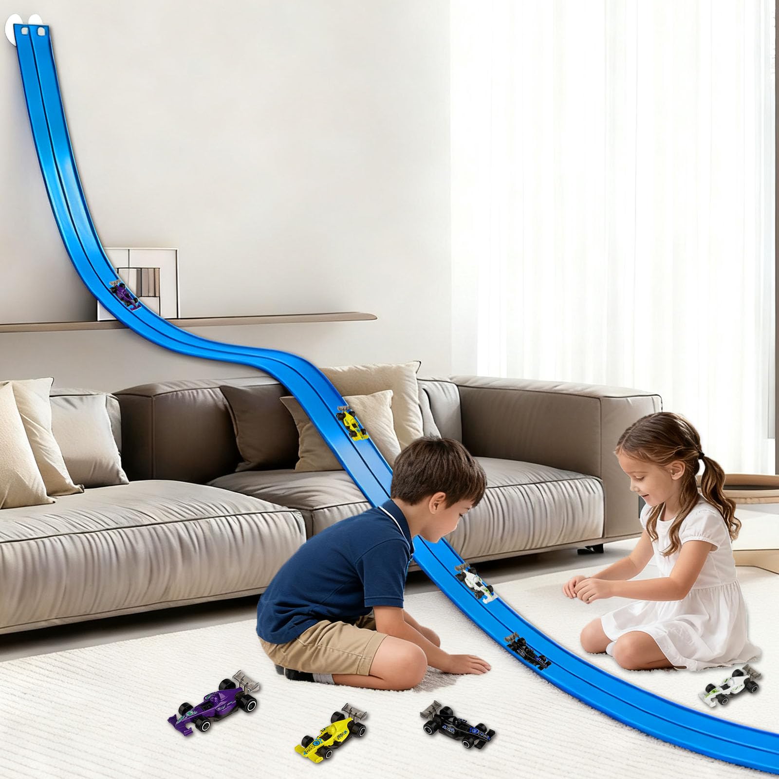Pista Macchine Flessibile 5m - Pista Da Corsa Con Rampe Include 4 Auto Da Corsa, Flessibile Per Looping, Salti, Rampe, Con 1 Borsa Per Riporre