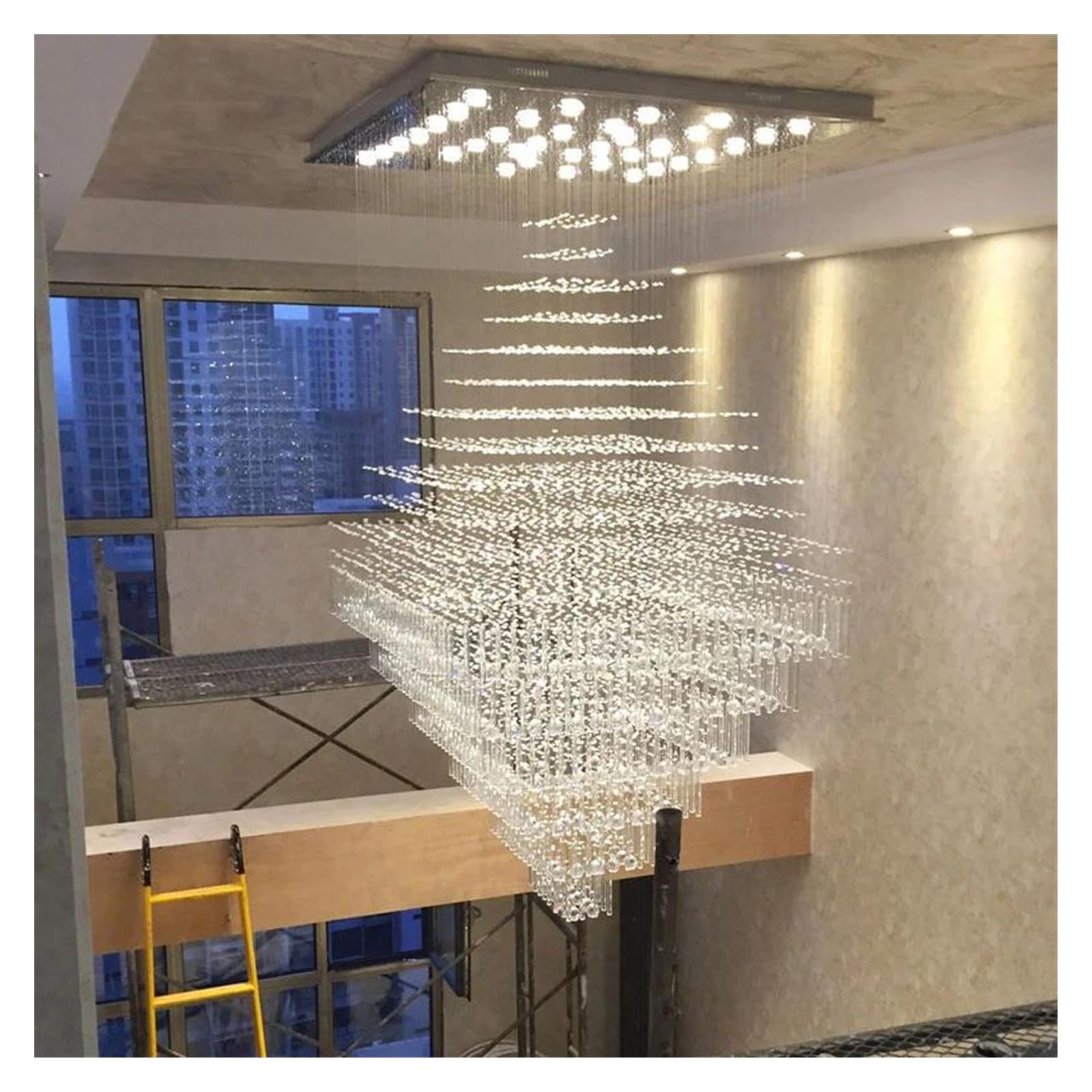 Genérico Lámparas de araña, Lámpara de araña LED dúplex for sala estar, lámpara techo colgante alambre cristal simple, larga ingeniería acero inoxidable for pasillo hotel(Warm light,L80cm)