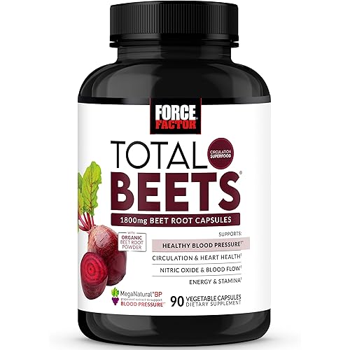 Force Factor Total Beets Blood Pressure Support Beet Root Capsules, 1800mg Organic Beet Root Powder Beet Supplement with Hawthorn Berry to Support Circulation and Blood Flow, 90 Vegetable Capsules