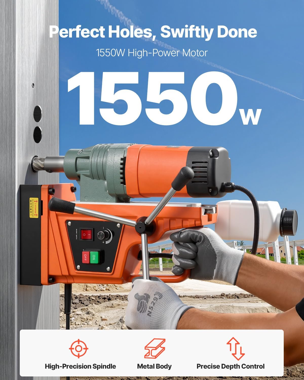 VEVOR 1550W Mag Drill Press, 2" Core Drilling Machine, 2922 lbf 0-550 RPM Variable Speed Portable Magnetic Drill, Heavy Duty Metal Hole Cutter for I-Beam Steel Fabrication, Workshop & DIY Work | Drilling Machine for I-Beam Steel Fabrication, Workshop & DIY Work, Portable, 2922 lbf Electric, Heavy Duty Metal Hole Cutter