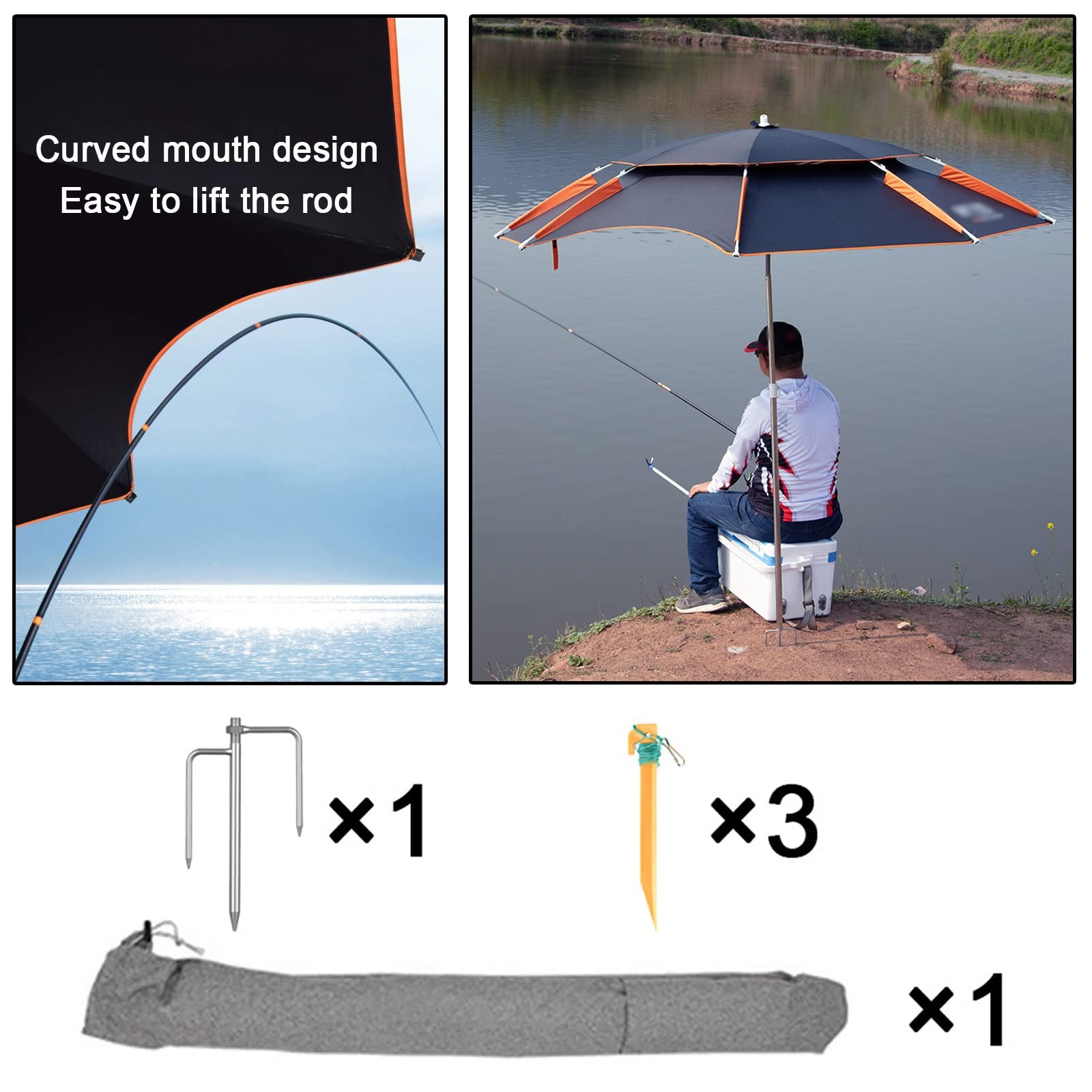 LIGUOYI Zewnętrzny parasol wędkarski parasol wędkarski, 18 m, okrągły przechylany UPF50+, przenośny parasol plażowy z kotwicą piaskową i torbą do przenoszenia, schronienie parasolowe ze stali nierdzewnej, Piasek, 200cm(6.5Ft)