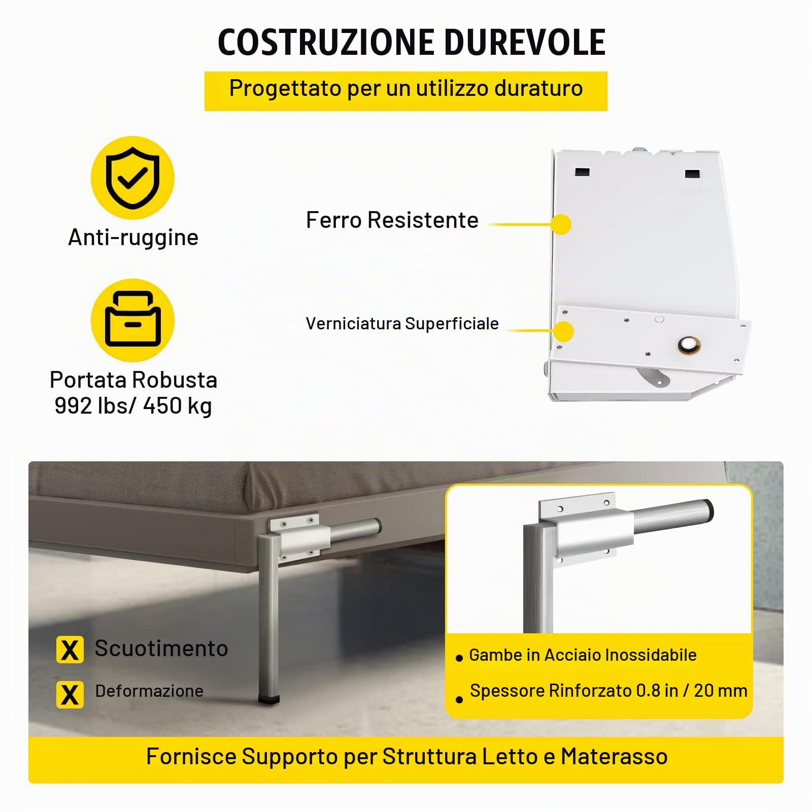VEVOR Murphy Meccanismo di Montaggio a Molle a Parete Kit Hardware di Supporto per Carichi Pesanti Kit Fai da Te per Letto King Queen (Verticale), Bianco
